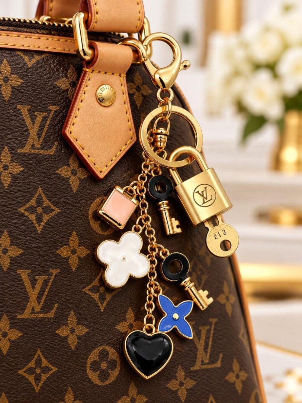 Louis Vuitton Gold Padlock Key 🔒 Authentic LV Charm + Unbranded Keychain